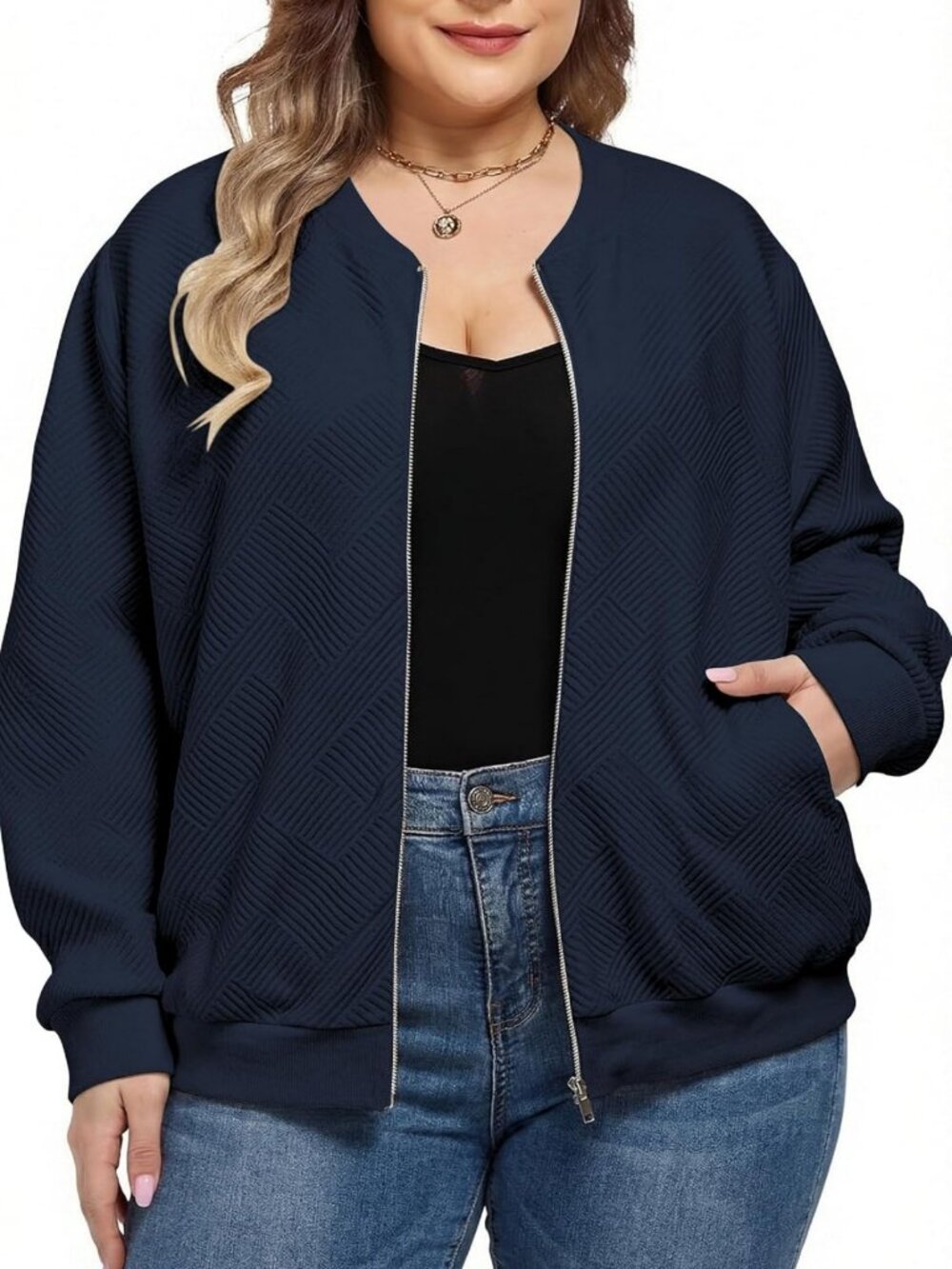 Theenkoln Women Plus Size Jackets: Full Zip Up Long Sleeve Bomber Casual